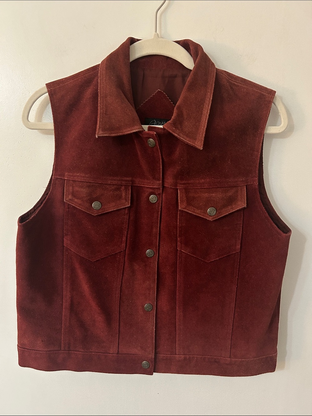 Agapo Suede Leather Snap Front Vest in Deep Wine Red Size MP Western Boho